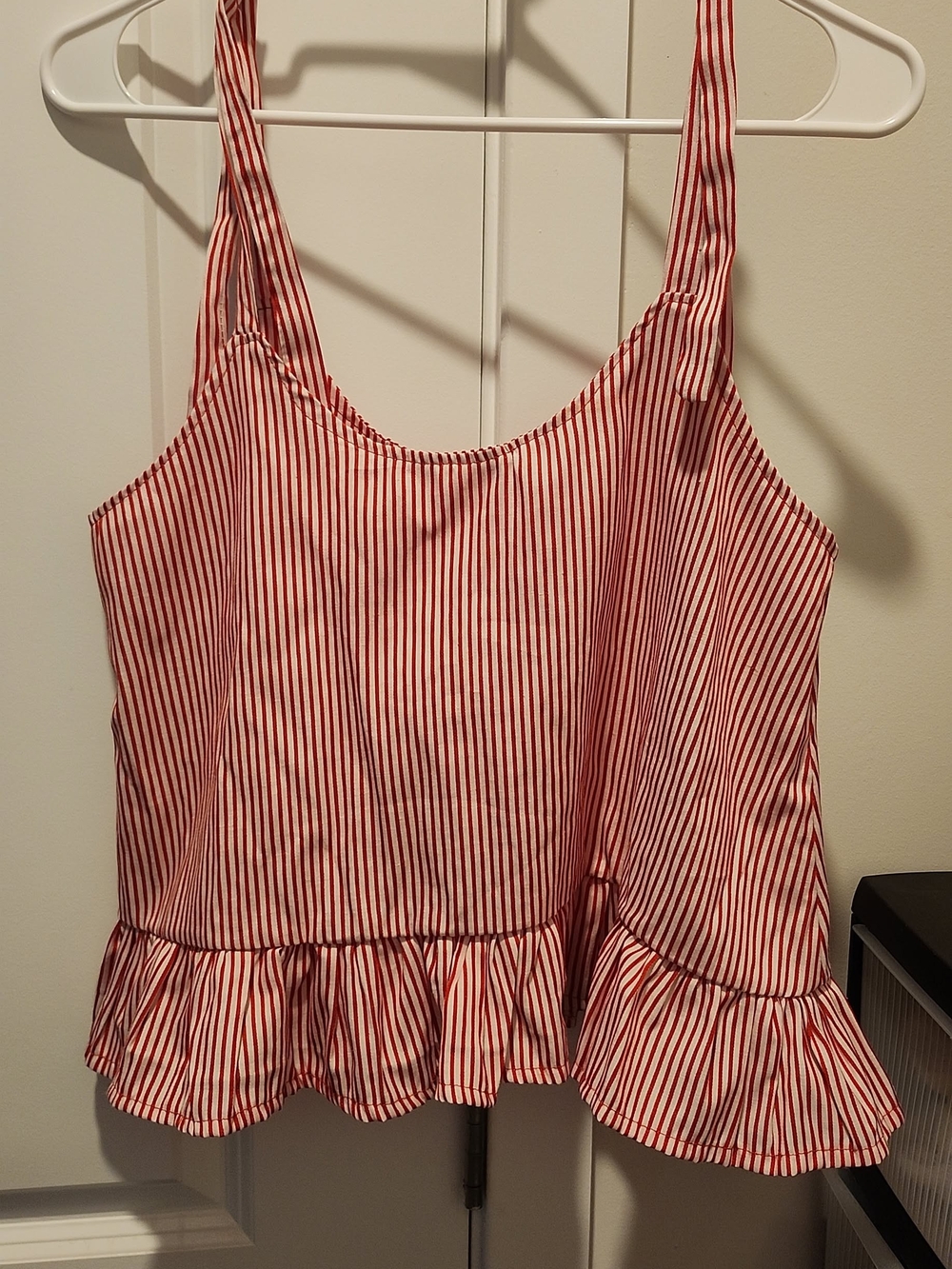 Striped Red Peplum Tank Top - Women